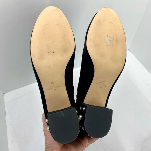 Kate Spade Womens 10 Black Suede Taraji Faux Pearl Zip Block Heel Bootie Boots - Picture 12 of 12